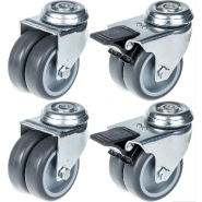 75mm 3" roulette double caoutchouc gris pivotante et frein capacité 400kg, jeu de 4 75mm 3" roulette double caoutchouc gris pivotante et frein capacité 400kg, jeu de 4