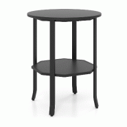 COSTWAY table d'appoint ronde 2 niveaux, étagère ouverte, chevet noir métal - noir Bois manufacturé TH32988PW