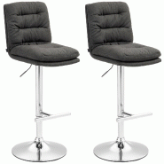Décoshop26 - Lot de 2 tabourets de bar avec repose-pieds et dossier assise rembourré en tissu gris foncé et métal chromé 10_0006642 - gris métal