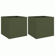 Helloshop26 - Jardinière bac lit surélevé plantes fleurs jardin terrasses lot de 2 olive 49 x 47 x 46 cm acier vert 02_0039086 - 3000218053444