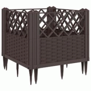 Helloshop26 - Jardinière bac lit surélevé plantes fleurs terrasse jardin avec piquets 43,5 x 43,5 x 43,5 cm PP marron 02_0038203 - 3000214133409
