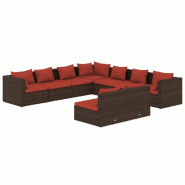 Helloshop26 - Salon de jardin meuble d'extérieur ensemble de mobilier 9 pièces avec coussins marron résine tressée 02_0018049 - marron acier 30001