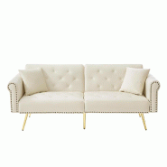 Merax canapé-lit 2 places en velours beige, dossier réglable sur 3 positions, pieds dorés, 2 coussins, 173 x 75 x 70 cm - beige WF281676677W