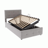 Merax Lit rembourré 90x200 cm, lit simple en velours beige avec coffre hydraulique, tête de lit réglable et sommier - beige multi-matériau LDU00220AAA