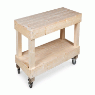 Présentoir 2 Niveaux étroit en bois clair AVEC roulettes - marron Bois massif ALV0555