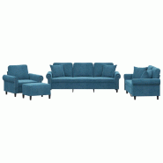 VidaXL Ensemble de canapés 4 pcs avec coussins bleu velours Modèle Wernalis - 3202209 VidaXL Ensemble de canapés 4 pcs avec coussins bleu velours Modèle Wernalis - 3202209