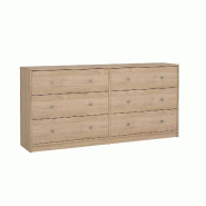 WellHome - Buffet Double avec 6 Tiroirs en coloris Chêne 144 x 31 x 69 cm - Ebro Oak - marron multi-matériau WH16215