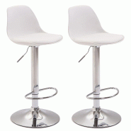 Décoshop26 - Lot de 2 tabourets de bar moderne et confortable assise en PVC blanc coque en plastique et pieds en métal chromé 10_0004230 - blanc m�
