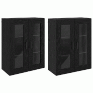 Helloshop26 - Lot de 2 armoires murales modernes avec portes en verre 69,5 x 34 x 90 cm en bois d'ingénierie chêne noir 02_0056069 - noir verre 3000