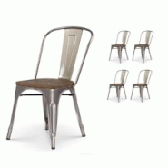 Kosmi Lot de 4 chaises en métal brut aspect galvanisé et assise en bois foncé - Style industriel - 3760301693499 Kosmi Lot de 4 chaises en métal brut aspect galvanisé et assise en bois foncé - Style industriel - 3760301693499