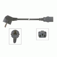 Perel Câble d'alimentation, H05VV-F 3G1, 2 m, 10 A/230 V, 2500 W, type E/F 90° vers C13, usage intérieur, PVC, noir - EPC020A100