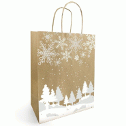 Sac kraft Neige naturel et blanc 36+13X42,5cm - par 50
