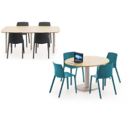 Table avec plateau mélaminé double face et piétement rond ou métallique tulipe - TONNEAU