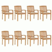 VidaXL Chaises De Jardin Empilables Avec Coussins Lot De 8 Teck Solide - beige 3073243 VidaXL Chaises De Jardin Empilables Avec Coussins Lot De 8 Teck Solide - beige 3073243