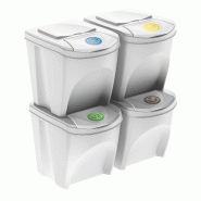 WellHome - Set de 4 Poubelles en Plastique Blanc Cassé 4x25L - blanc plastique WH13943