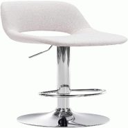 Décoshop26 - Tabouret de bar chaise haute x1 avec repose-pieds en tissu crème piètement métallique chromé 10_0004611 - beige métal 3000252197265
