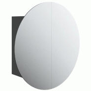 Helloshop26 - Armoire de salle de bain murale avec miroir rond et bande LED 40 x 40 x 17,5 cm en bois noir 02_0047106 - noir verre 3000234599537