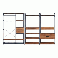 Helloshop26 - Ensemble de 3 portants rangement organisation à vêtements 4 tiroirs 7 étagères noir effet noyer 03_0009391 - 3000224666584