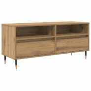 Helloshop26 - Meuble TV contemporain avec tiroir et étagères 100 x 34,5 x 44,5 cm en bois d'ingénierie chêne artisanal 02_0052743 - métal 3000237