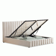 Lit coffre velours côtelé beige  2 places  140x190 cm TROCADERO BELLECOUR - beige Bois massif 3LT27.TR.1419