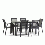 RATTATAN Ensemble repas de jardin avec table rectangulaire 140x85 cm et 6 chaises avec accoudoirs en textilène résistant pour terrasse David+Victori