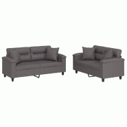 VidaXL Ensemble de canapés 2 pcs avec coussins gris similicuir Modèle Arvelisse - 3202374