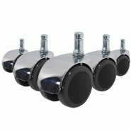 5 roulettes design 11mm / 50 mm, roulettes sols durs pour siège de bureau, chromé hjh OFFICE - argenté multi-matériau 619016