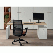 Bureau réglable en hauteur en mélaminé avec caisson et piètement panneau