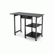 COSTWAY Bureau d'ordinateur pliable, Bureau moderne avec 2 compartiments de rangement et 6 roues, Table pour PC, Table pour ordinateur portable - noir