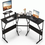 COSTWAY Bureau en L, d'Angle Réversible avec Support Moniteur et Station de Charge, pour Gaming et Bureau, Noir - noir métal ON32926PQ-PW