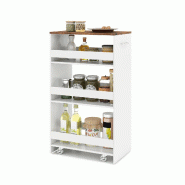 COSTWAY Chariot niche 30 cm, 4 niveaux, sur roues, avec poignée, salle de bain bois, 47,5x30x80,5 cm, Blanc - blanc Bois manufacturé VH35479OR