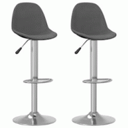 Décoshop26 - Lot de 2 tabourets de bar chaises hautes avec repose-pieds en tissu gris foncé et acier DEC029708 - gris 3000257515217