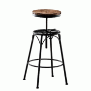 Décoshop26 - Tabouret de bar x1 style industriel contemporain hauteur réglable en métal noir et assise en bois clair 10_0004540 - noir métal 30002