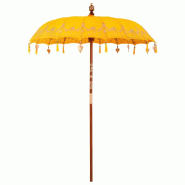 Helloshop26 - Parasol balinais rond pour extérieur 185 x 185 x 260 cm avec canopy opaque décoratif ambiance tropicale en coton jaune 02_0058821 - ja