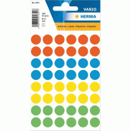 HERMA 240 pastilles adhésives coloris assortis, Ø 13 mm (5 feuilles 9x16 / cdt) - 4026631028394