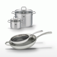 Lot 2 Poêles 32/28 cm & 2 Faitouts 20/26 cm Elo Relief Evolution - gris inox 3176239957396