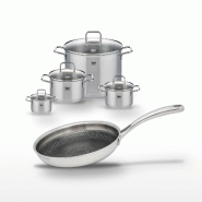 Lot de 4 Faitouts Elo Relief Evolution et Poêle 24 cm - gris inox 3176239957938