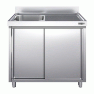 Plonge inox 1 bac et égouttoir sur placard - P 600 mm - 1000 mm bac à gauche