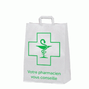 Sac kraft blanc poignées plates impression pharmacie 22x29+10cm - par 200 - Couleur blanche et verte