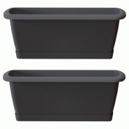WellHome - Lot de 2 jardinières Respana avec support en plastique coloris anthracite 78,6x18,4x14,5cm - gris plastique polypropylène PK4268