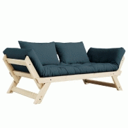 BANQUETTE MÉRIDIENNE FUTON BEBOP PIN NATUREL COLORIS BLEU PÉTROLE COUCHAGE 75*200 CM.