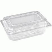 Barquette alimentaire rectangle transparente avec couvercle haut à charnière - 2000ml (2kg) - BAR-REC-H