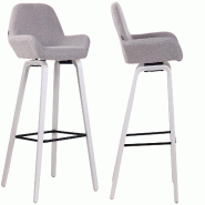 Décoshop26 - Lot de 2 tabourets de bar en tissu gris pieds en bois de chêne blanc design original robuste et confortable 10_0000412 - blanc 30007770