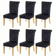 Décoshop26 - Lot de 6 chaises à manger en velours noir avec décoration bouton cristal pieds bois clairs 04_0000797 - noir 3000063832690 Décoshop26 - Lot de 6 chaises à manger en velours noir avec décoration bouton cristal pieds bois clairs 04_0000797 - noir 3000063832690
