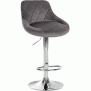 Décoshop26 - Tabouret de bar en velours gris coutures décoratives pivotant support métal chromé TDB10673 - gris 3002473532696
