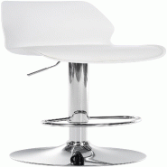 Décoshop26 - Tabouret de bar x1 avec repose-pieds hauteur réglable pivotant en PVC et plastique blanc et métal 10_0005616 - blanc métal 3000265120496