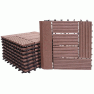 Mendler Dalle de sol WPC Rhône + finition, aspect bois pour balcon/terrasse, 11x 30x30cm = 1m² Premium ~ coffee décalé - marron Bois massif 77630