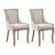 Merax Lot de 2 chaises rembourrées , chaise de salle à manger en tissu, polyester beige + pieds en bois d'hévéa de couleur naturelle, avec décora