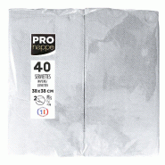 Pronappe - Réf.SV623930I - Carton de 1200 Serviettes ouate 2 plis - papier micro gaufré - pliées 1/8 - 38x38 cm - 30 paquets de 40 serviettes Gris