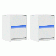 VidaXL Armoires de chevet et lumières LED 2pcs blanc bois d'ingénierie – Modèle Balance Bois - 852034